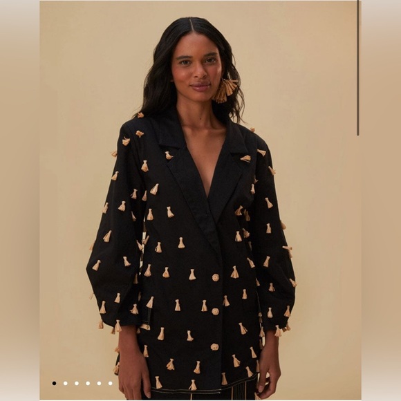FARM Rio Jackets & Blazers - Farm Rio Black Raffia Fringed Blazer